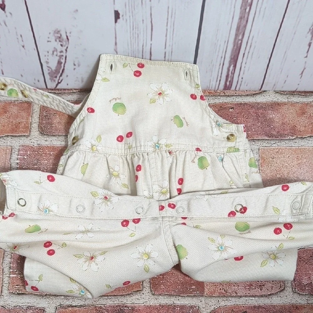 Vintage 90's OshKosh Apple Orchard Cherry‎ Daisy Baby Overalls 6-9 Months RARE